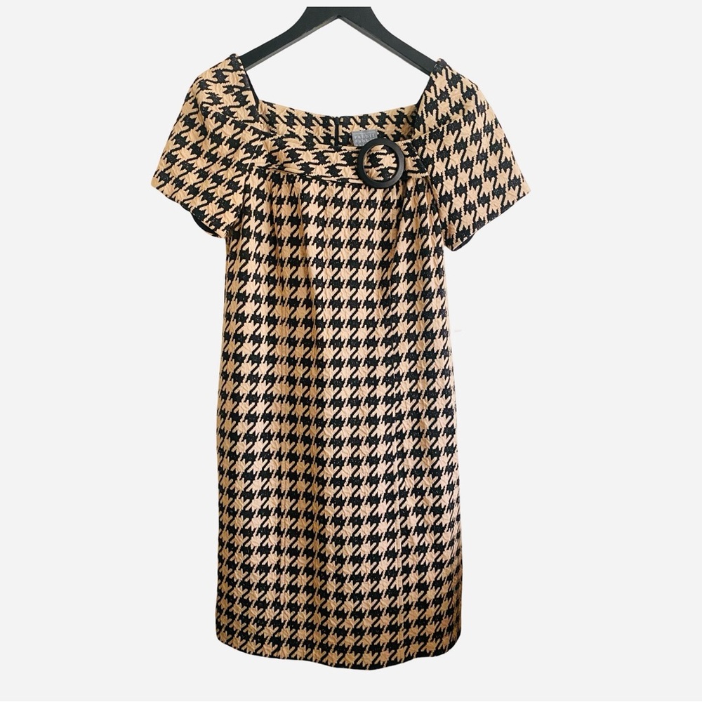 Rabbit Rabbit Rabbit Black and Tan Houndstooth Mini Dress Cotton Short Sleeves